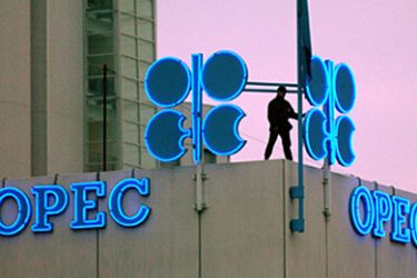 r/A police officer stands guard on the rooftop of Vienna's OPEC headquarters during a meeting of the OPEC conference in this March 11, 2003 file photo. U.S. oil prices struck a new 21-peak on August 2, 2004