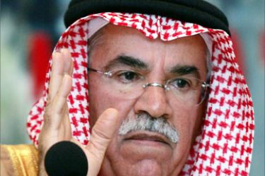 Saudi's Oil Minister Ali al-Nuaimi gestures as he speaks during a news conference in Riyadh, February 8, 2005.