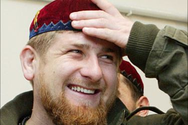 r_Chechen Deputy Prime Minister Ramzan Kadyrov gestures after a ceremony in the settlement