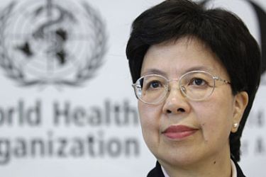 Margaret Chan from China, representative of the director-general of the WHO for pandemic influenza looks on during a news conference after the first session of the global meeting