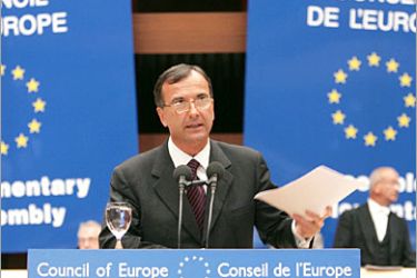 REUTERS/ Italy's European Justice Commissioner Franco Frattini addresses the parliamentary assembly of the Council of Europe during a debate on the alleged use of European countries by the CIA for the transportation and illegal