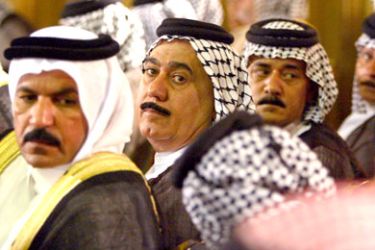 Sunni and Shiite Sheikhs sit together as several hundred hereditary chieftains -- the leaders of the tribes to which all Iraqis owe varying degrees of allegiance -- met with Prime