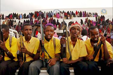 epa00880906 Somali students who joined the Union of Islamic Courts (UIC) in the last 20 days parade during a demonstration called by the Union of Islamic Courts (UIC) in Mogadishu on Friday 8 December, 2006