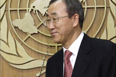 r_New U.N. Secretary-General Ban Ki-Moon waits to greet Russian Ambassador to the U.N. Vitaly Churkin at the United Nations headquarters in New York January 2, 2007
