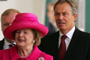 AFP/ British Prime Minister Tony Blair and former British Prime Minister Margaret Thatcher arrive to attend a Falklands War commemoration Horseguards Parade in London, 17 June 2007.