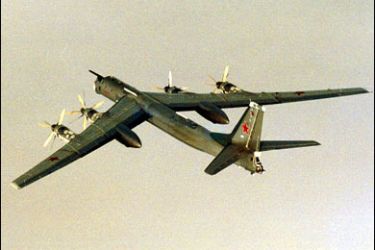F/A Russian Tu-95 bomber is among as many as 13 - 14 Russian military planes photographed by the Norwegian Air Force in International waters off the coast of Norway 17 August, 2007. Russian President Vladimir Putin announced Russia would immediately resume long-range strategic bomber flights