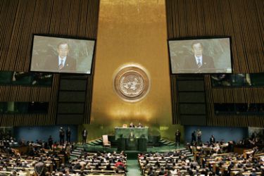 UN Secretary-General Ban Ki-moon addresses the 62nd session of the United Nations General Assembly at the UN in New York