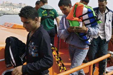 Would-be immigrants arrive at the port of Almeria September 26, 2007. Some 9 would-be immigrants were intercepted off the southern Spanish coast on their way to reach European