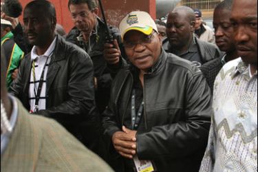 F/The new leader of South Africa's ruling ANC party, Jacob Zuma (C), leaves 19 December 2007 the ANC Congress a day after winning of the ANC helm from President Thabo Mbeki. The five-day conference, due to end 20 December 2007, has been marked by groupings trying to out-chant one another within the conference venue and out, sporting T-shirts and placards with their preferred candidate's image.
