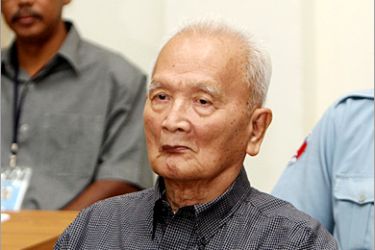 AFP - Former Khmer Rouge leader Nuon Chea appears (C) at the tribunal in the Court of Cambodia (ECCC) in Phnom Penh on February 4, 2008. Nuon Chea is to appeal against his