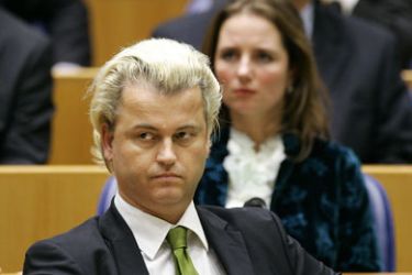 (FILES) This photo dated 29 November 2006 shows Dutch anti-immigration Minister of Parliament Geert Wilders (Foreground) in the Hague. Wilders called 08 August 2007