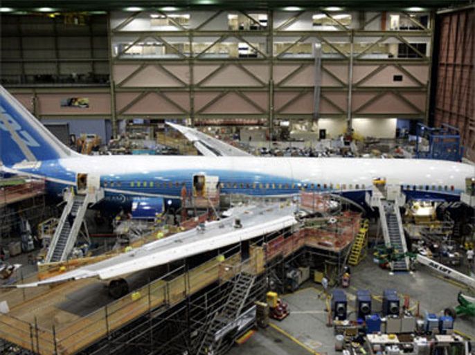 The first Boeing 787 Dreamliner sits on the assembly line at the company's Everett, Washington plant, May 19, 2008