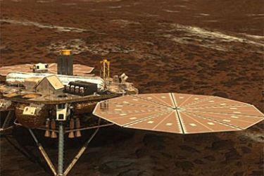 In this artist's illustration obtained from NASA on May 23, 2008, NASA's Phoenix Mars Lander is seen on the surface of Mars after landing. After a nine-month journey through space, Phoenix will land on the arctic surface of Mars on May 25, 2008,