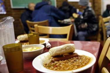 A lunch meal portion waits at the Part of the Solution (POTS) soup kitchen and food pantry in the Bronx borough of New York, in this file image from