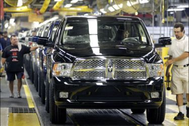 afp : The all new 2009 Dodge Ram comes off the assembly line at the Warren Truck Assembly Plant on September 12, 2008 in Warren, Michigan. Chrysler LLC held an event today