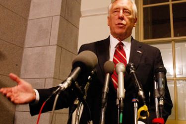 House Democratic Majority Leader Steny Hoyer speaks after a meeting with Democrats about tommorow's scheduled vote on legislation drafted in response to the ongoing credit