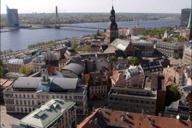 afp : (FILES) A general view of Riga taken from the top of St. Peters church on May 11, 2006. Latvia is to launch formal talks with the European Union and the International Monetary