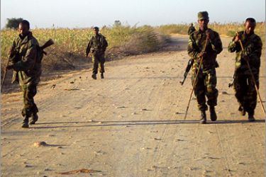 AFP (FILES) File picture of Ethiopian soldiers checking for landmines on a road leading to the eastern Ethiopian border town of Badme on November 5, 2008. Tensions remain high in this border zone between Ethiopia and Eritrea after the withdrawal of UN peace keepers in charge of monitoring the
