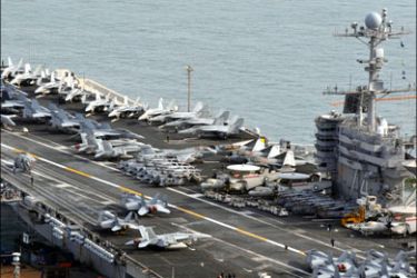 afp : The aircraft carrier USS John C. Stennis from the US Navy's Seventh Fleet is anchored at a base in Busan on March 11, 2009. The ship will take part in joint US-South