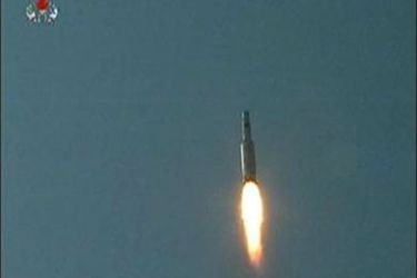 r : A Taepodong-2 rocket is seen being launched from the North Korean rocket launch facility in Musudan Ri on April 5, 2009 in this frame grab taken from footage released by KRT