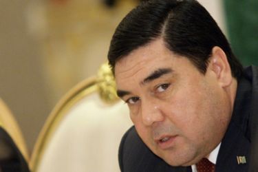 Turkmenistan's President Gurbanguli Berdymukhamedov seen duirng a meeting with Russian President Dmitry Medvedev at the Kremlin in Moscow,