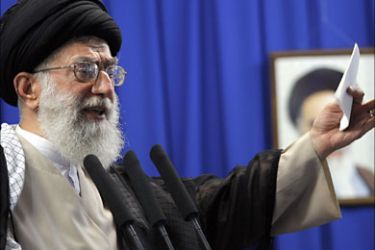 Iran's supreme leader Ayatollah Ali Khamenei addresses the faithful at the weekly Muslim Friday prayers at Tehran University on June 19, 2009