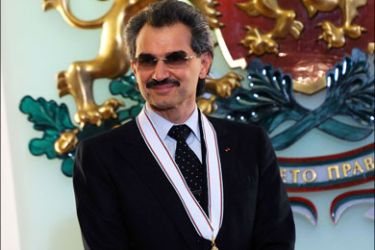 afp : Saudi Prince Al-Waleed bin Talal is pictured after being awarded with the Order of the Madara Horseman first class by yBulgarian President Georgi Parvanov (unseen) in Sofia