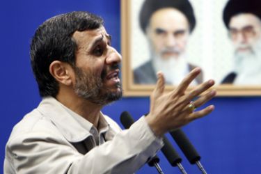 Iran's President Mahmoud Ahmadinejad speaks before Friday prayers in Tehran