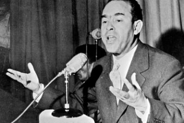 (FILES) - A picture taken in January 1959 shows Moroccan opposition leader, Mehdi Ben Barka giving a press conference in Casablanca. Ben Barka, an outspoken