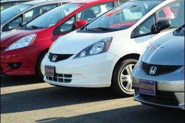 f/(FILES) Honda Fit vehicles are seen at a dealership in Manassas, Virginia on April 12, 2009. US retail sales saw their biggest decline of the year in September as auto sales were dented by the end of government trade-in incentives