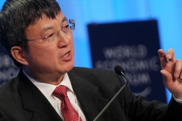 The deputy governor of the People's Bank of China, Zhu Min, attends the session "Global Economic Outlook" at the World Economic Forum on January 30, 2010 in Davos.