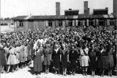 A photo taken 27 May 1944 in Oswiecim, showing women inside the Auschwitz-Birkenau extermination camp.