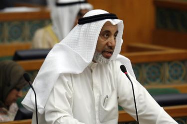 Kuwait's Communications Minister Mohammad al-Baseeri speaks during a parliament session in Kuwait City on March 2, 2010. Baseeri said that he has formed a committee