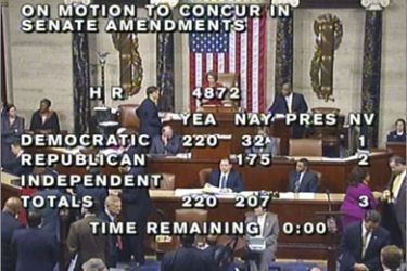 An overall view of the U.S. House of Representatives chamber is pictured in this video grab, taken on March 25, 2010, after the House voted to approve a package of final changes to President Barack Obama's landmark healthcare overhaul.