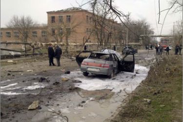 The site of two explosions in Russia's southern town of Kizlyar March 31, 2010.