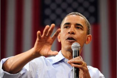 US President Barack Obama speaks during a townhall meeting at Indian Hills Community College in Ottumwa, Iowa, on April 27, 2010. AFP