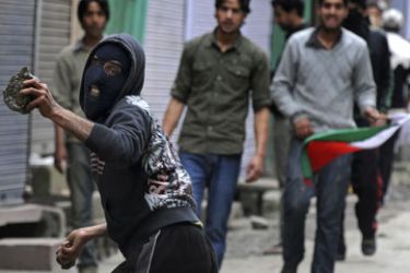 F/TOPSHOTSKashmiri protestors clash with Indian police during a protest in Srinagar on April 23, 2010. Police detained activists including the chairman of Jammu and Kashmir Liberation Front (JKLF) Yasin Malik during a protest against death sentences handed to three members of a Kashmiri group that bombed a New Delhi market in 1996.