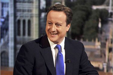 REUTERS/ Britain's opposition Conservative Party leader David Cameron is seen speaking on the Andrew Marr Show on the BBC, in this handout photograph received in London on May 2
