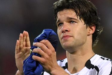 shows German midfielder Michael Ballack looking dejected at the end of the World Cup 2006 semi final football game Germany vs. Italy