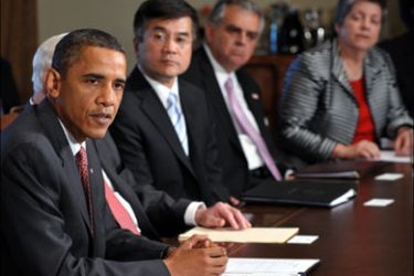 afp : US President Barack Obama speaks following a cabinet meeting June 22, 2010 as (from left) Commerce Secretary Gary Locke, Transportation Secretary Ray LaHood, and