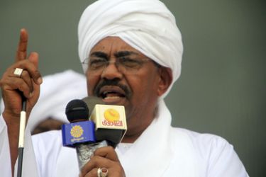 Sudanese President Omar al-Bashir speaks during a rally to support Darfur peace talks in Khartoum August 7, 2010. REUTERS/Mohamed Nurdldin Abdallah (SUDAN - Tags: