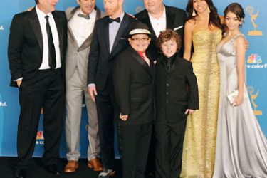 Cast and crew of "Modern Family", winners of the Outstanding Comedy Series Award pose in the press room at the 62nd Annual Primetime Emmy Awards held at the JW Marriott Los Angeles at L.A. Live on August 29, 2010 in Los Angeles, California. Jason Merritt/Getty Images/AFP
