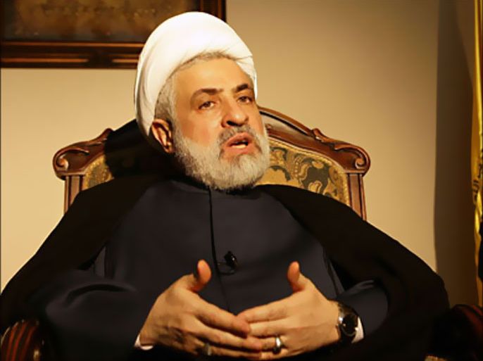 f_Lebanese Hezbollah deputy chief Sheikh Naim Qassem speaks during an interview with AFP in Beirut on August 4, 2010