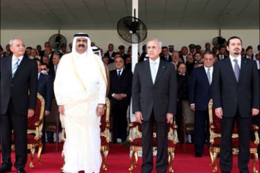 afp : In this hand out made available by Dalati and Nohra, from left to right: Lebanon's Parliament Speaker Nabih Berri, Qatar's Emir Sheikh Hamad bin Khalifa al-Thani, Lebanese
