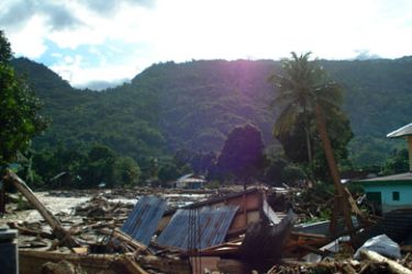 A picture shows the aftermath of deadly flooding caused by torrential downpours in Teluk Wondama, Indonesia's West Papua on October 5, 2010. At least 56 people were killed and 24 remain missing after the flash floods.