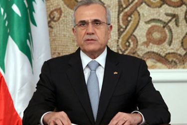 Lebanese President Michel Sleiman delivering a speech at the presidential palace in Baabda, east of Beirut, on November 21, 2010 on the eve of Lebanon's Independence Day