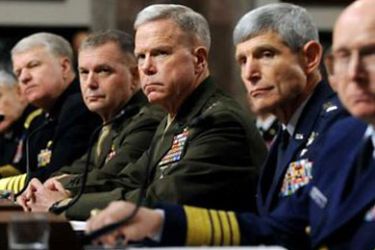 epa02478200 Commandant of the Marine Corps General James Amos (C) appears with the US Joint Chiefs of Staff before the Senate Armed Services Committee hearing examining a Defense Department report on the repeal of the Don't Ask Don't Tell policy