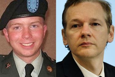 US soldier Bradley Manning, left, WikiLeaks website of Julian Assange