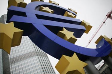 r_A sculpture showing the Euro currency sign is seen in front of the European Central Bank (ECB) headquarters in Frankfurt, December 5, 2010. REUTERS