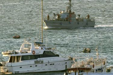 An Israeli navy vessel enters the southern Israeli port of Ashdod on March 15, 2011, after the Israeli naval commandos operating deep in international waters boarded a cargo ship carrying arms the Jewish state said was being smuggled from Iran to militants in the Gaza Strip.